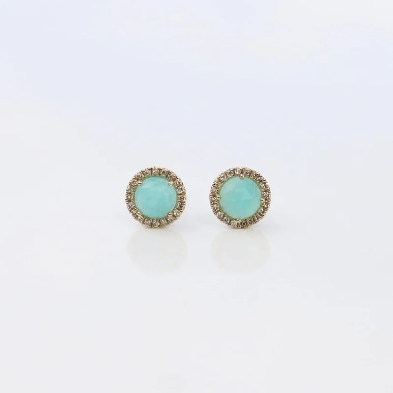 shiny earrings for women-Rose Cut Amazonite Center & Diamond Post Earrings