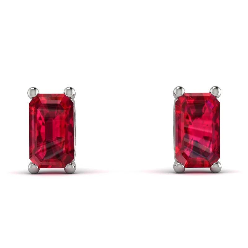 glamorous diamond stud earrings for women-Hidden Diamonds Emerald Cut Ruby Earrings - Angel No. 12