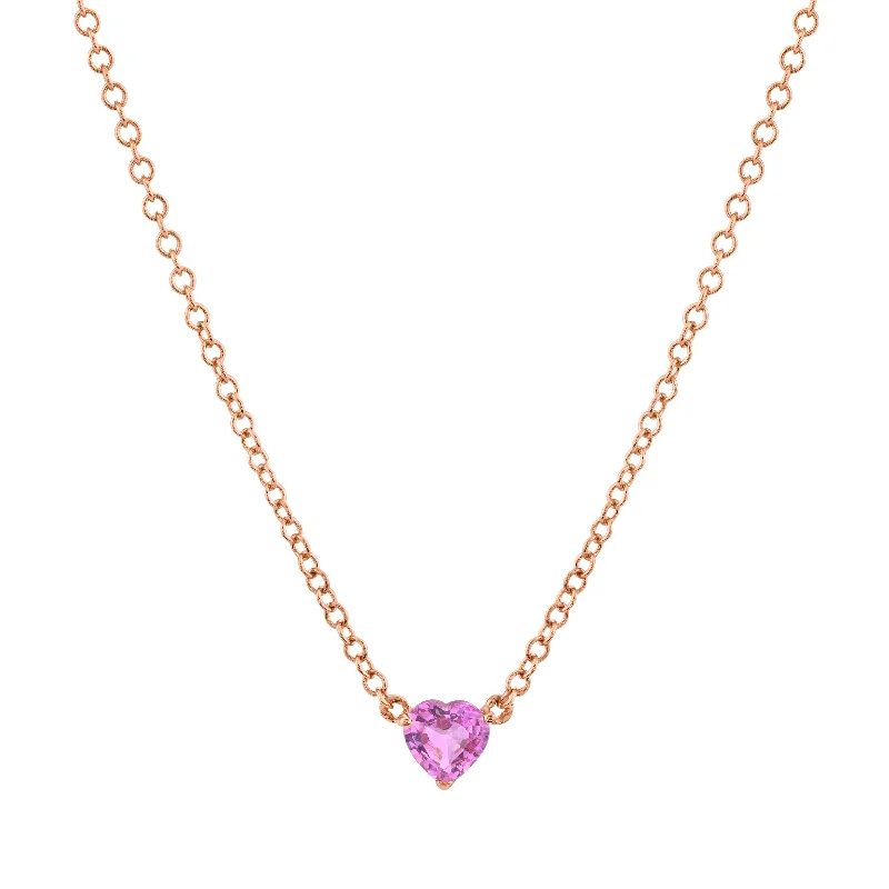 colorful gemstone necklaces for women-PINK SAPPHIRE BABY HEART NECKLACE