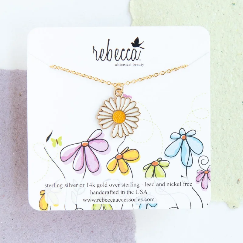 gold chain necklaces for women-Daisy White Enamel Charm Necklace Children’s Jewelry