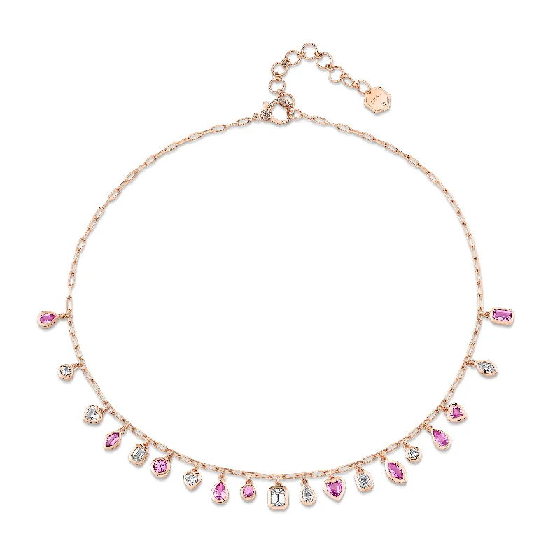 beautiful chain necklaces for women-PINK SAPPHIRE AND DIAMOND MIXED DROP NECKLACE