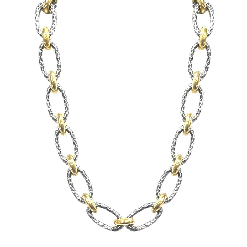 matching necklace sets for women-VINTAGE SILVER TWO-TONE RAVELLE HAMMERED CHAIN NECKLACE