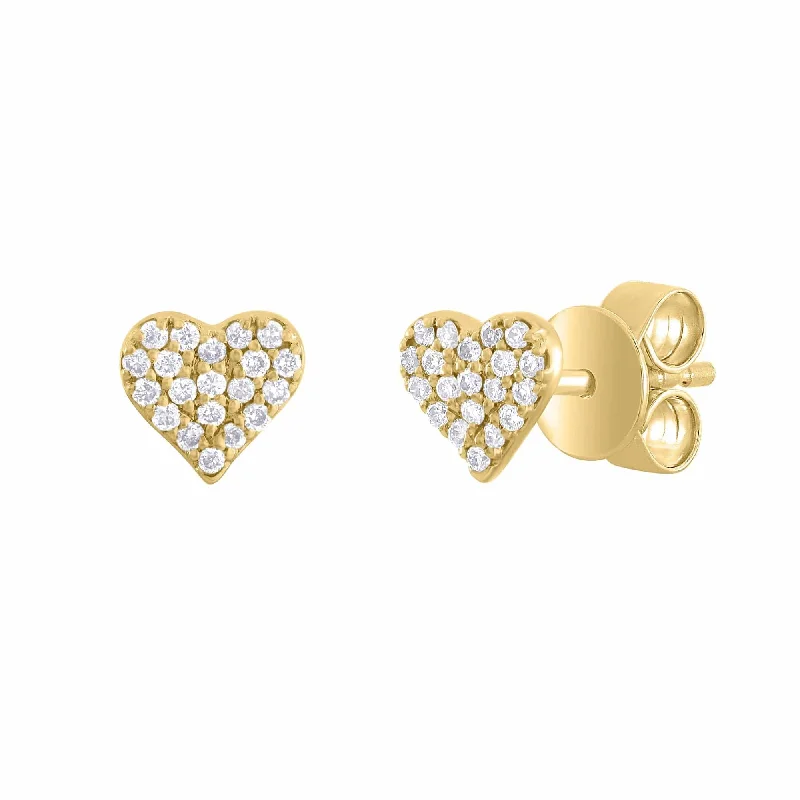 cute stud earrings for women-14k Yellow Gold Pave Diamond Heart Post Earrings