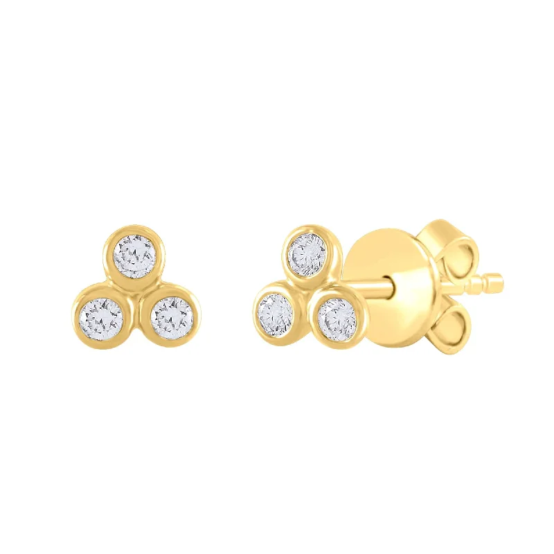 fancy earrings for women-14k Yellow Gold Trio Diamond Post Earrings