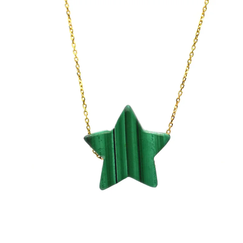 statement necklaces for women-Malachite Simple Drop Star Necklace