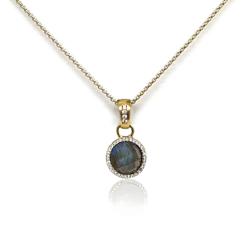 custom sapphire necklaces for women-GOLD LABRADORITE & PAVÉ FRAME NECKLACE