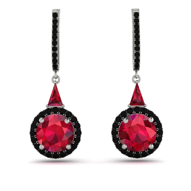 silver drop earrings for women-Hidden Halo Ruby Earrings - Joanna No. 42