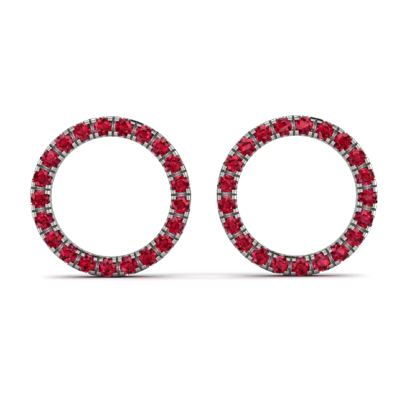 vintage earrings for women-Circle Stud Ruby Earring - Lucille No. 12