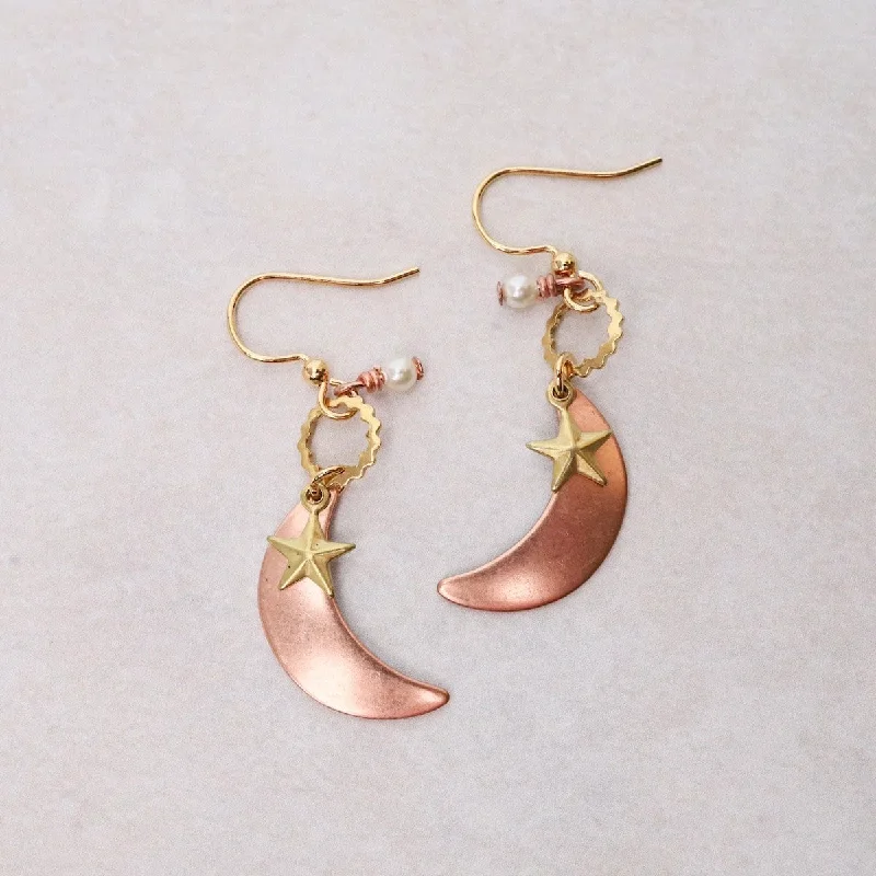 elegant dangle earrings for women-Copper Moon with Gold Star Earrings