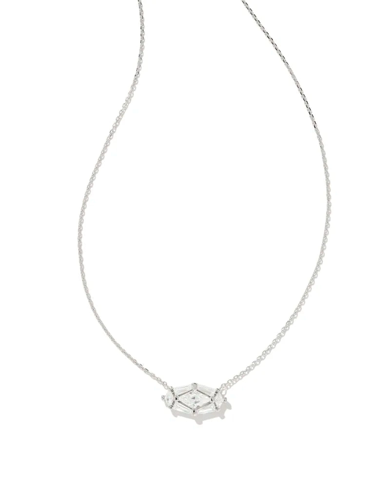 simple pendant chain necklaces for women-Kendra Scott | Lindy Rae Elisa Silver Short Pendant Necklace in White Crystal