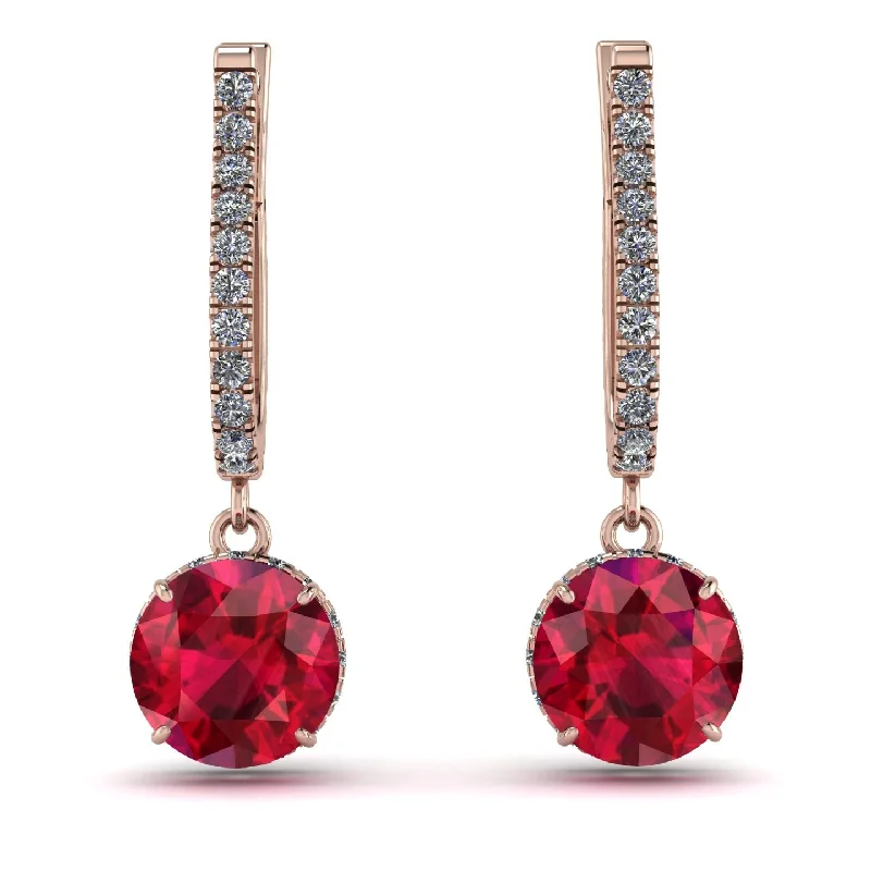 stunning drop earrings for women-Ruby Dangle Earrings With Hidden Halo - Adaline No. 11