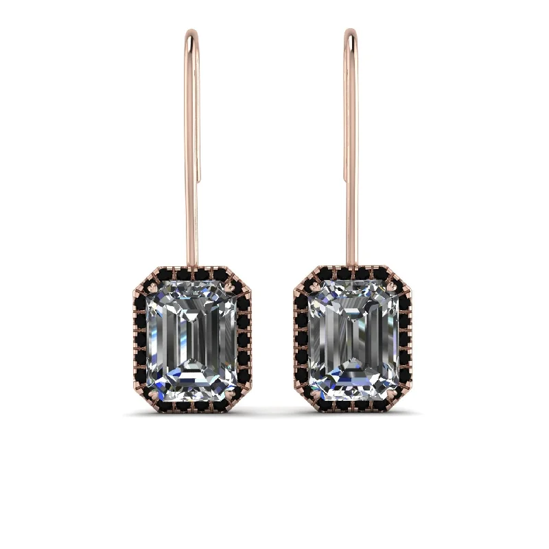 sparkling dangle earrings for women-Halo Emerald Cut Diamond Earrings - Izabella No. 32