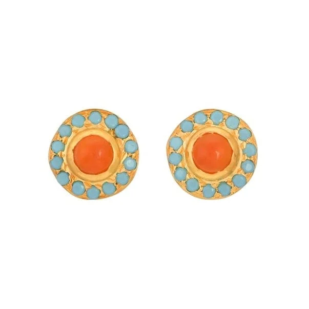 sparkling hoop earrings for women-Carnelian Turquoise Stud Earrings