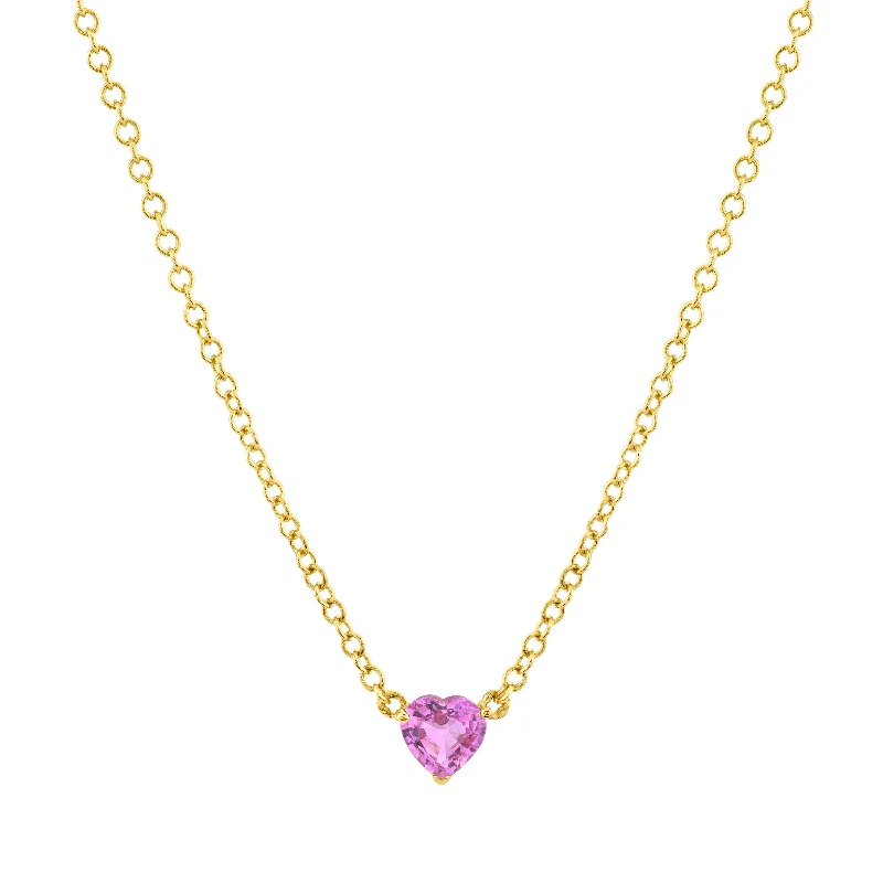 chic gemstone necklaces for women-READY TO SHIP PINK SAPPHIRE BABY HEART NECKLACE