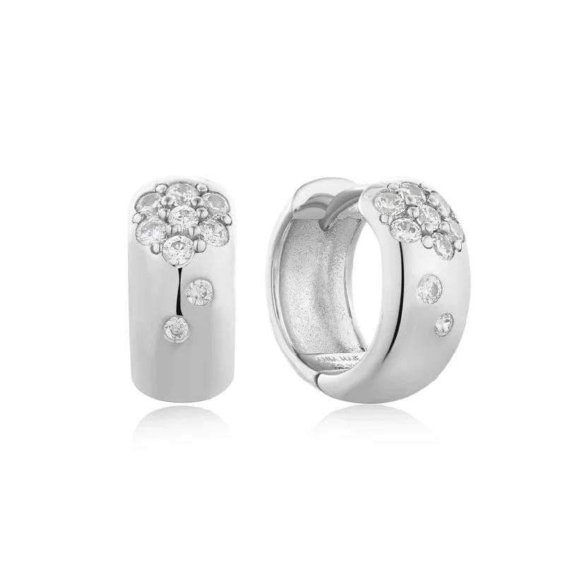 creative drop earrings for women-Silver Sparkle Chubby Huggie Hoop Earrings