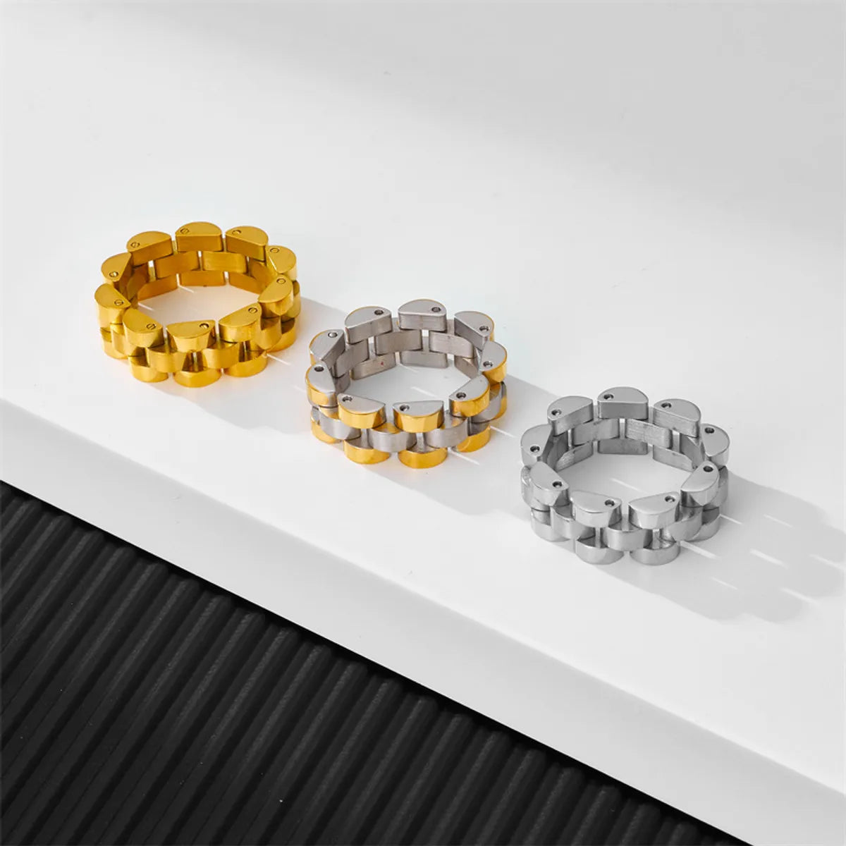 gold rings with diamonds and sapphires for women-Streetwear Solid Color Titanium Steel Plating Unisex Rings