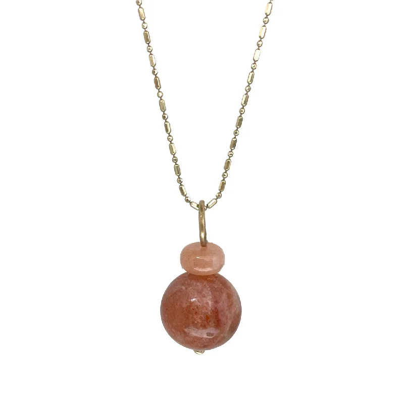 vintage-style charm necklaces for women-Lucky Pom Peach Moonstone and Orange Sunstone