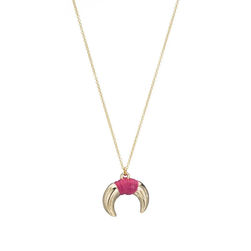 matching gold necklaces for women-Pink Wrapped Horn Necklace