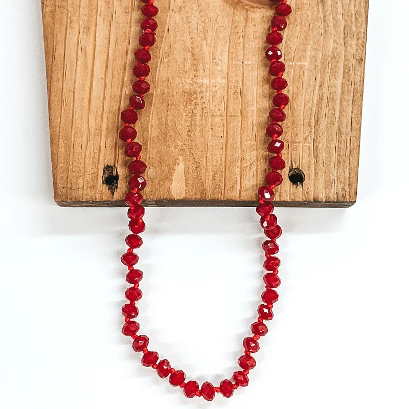 heirloom necklaces for women-36 Inch 8mm Crystal Strand Necklace in Deep Red