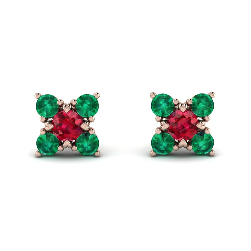 timeless earrings for women-Geometrical 5 Rubys Stud Earrings - Noa No. 26