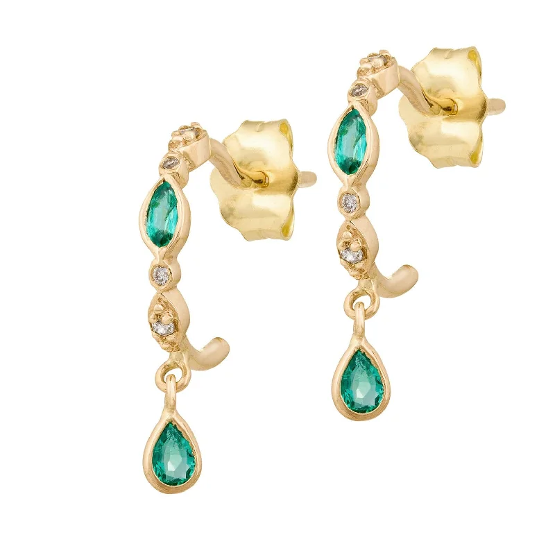 colorful earrings for women-Emeralds & Diamonds Hoop Earrings