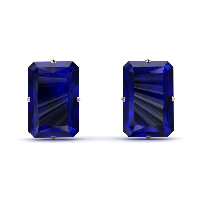 statement stud earrings for women-Hidden Halo Emerald Cut Sapphire Earrings  - Vanessa No. 44