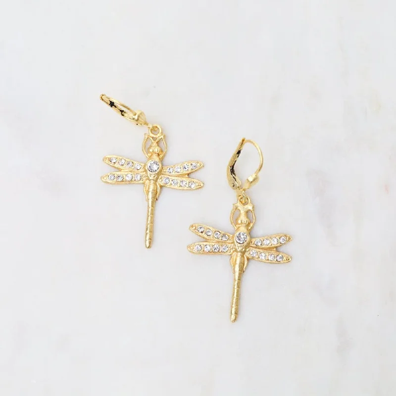 gold crystal earrings for women-Dragonfly Earrings