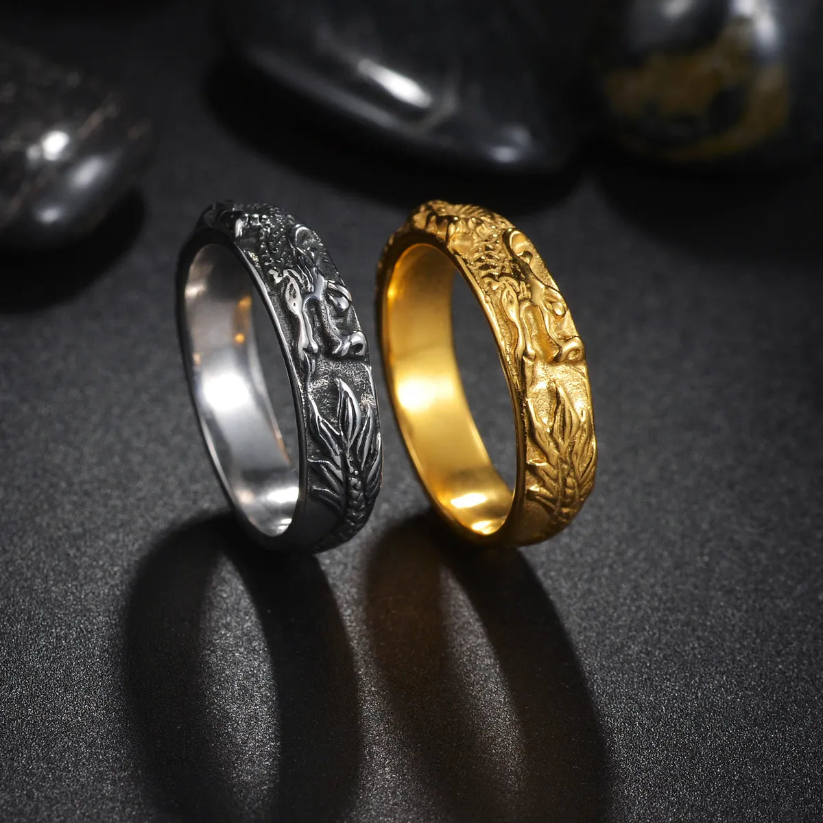 wedding bands with diamonds for women-Chinoiserie Retro Ethnic Style Solid Color Dragon 304 Stainless Steel Plating Gold Plated Men'S Rings