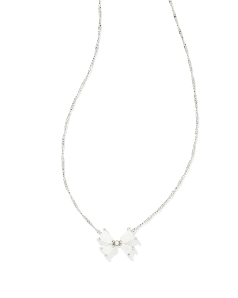 chic statement necklaces for women-Kendra Scott | Blair Silver Bow Small Short Pendant Necklace in Iridescent Drusy