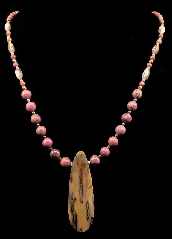 intricate necklace designs for women-Necklace- Pardue; Mammoth & Rhodonite