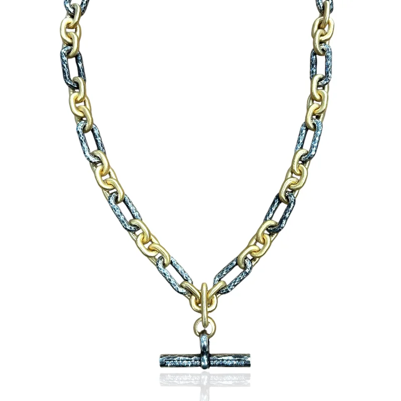 delicate gold chain necklaces for women-MIXED METAL BYRON TOGGLE NECKLACE