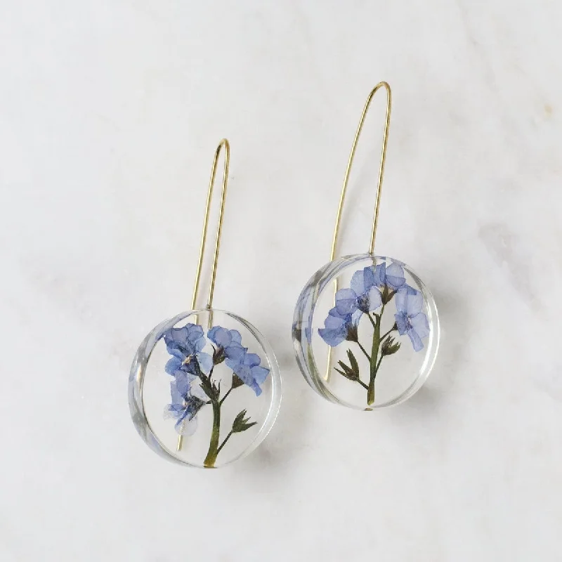 chic drop earrings for women-Botanical Full Moon Forget Me Not Earrings