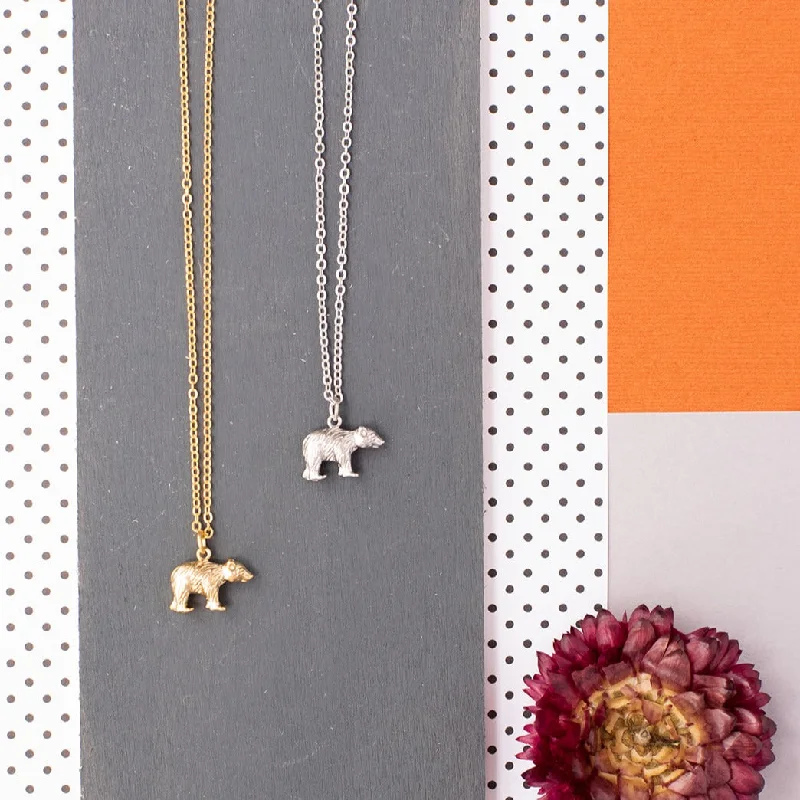 engraved pendant necklaces for women-Bear Standing Charm Necklace