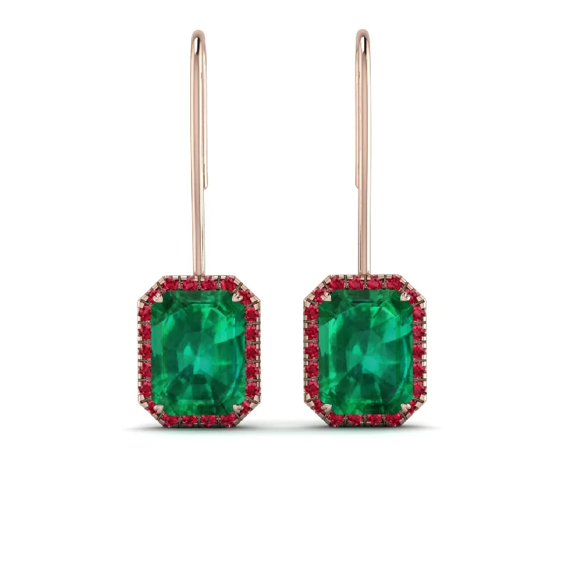 dainty hoop earrings for women-Halo Emerald Cut Emerald Earrings - Izabella No. 50