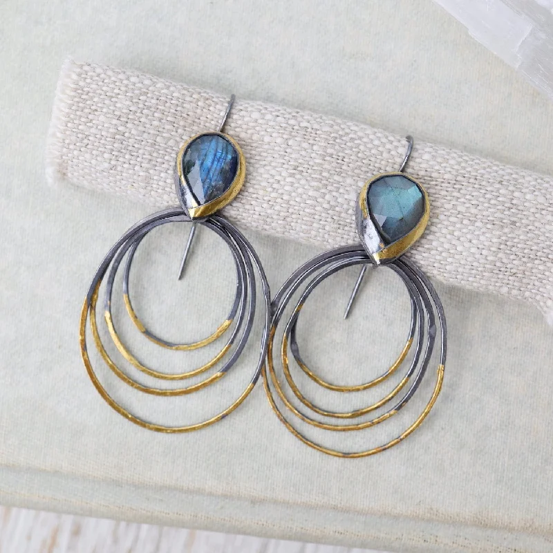 luxury earrings for women-Labradorite Medium Ripple Rim Earrings