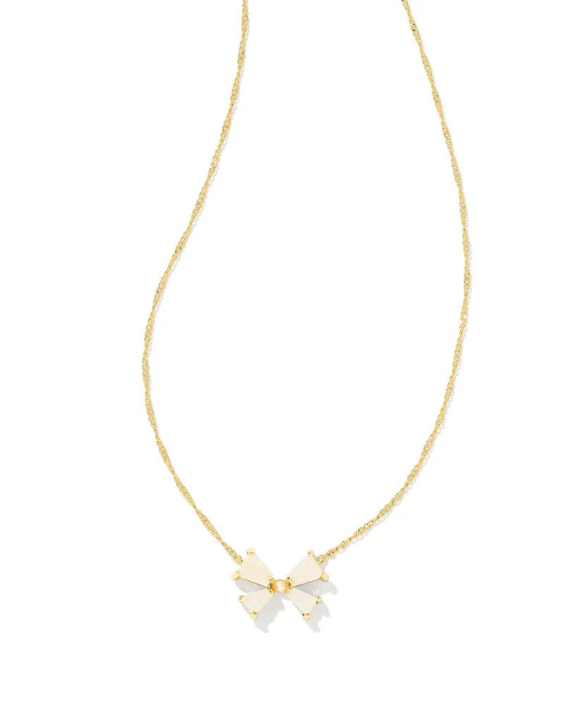 pearl necklace sets for women-Kendra Scott | Blair Gold Bow Small Short Pendant Necklace in Iridescent Drusy