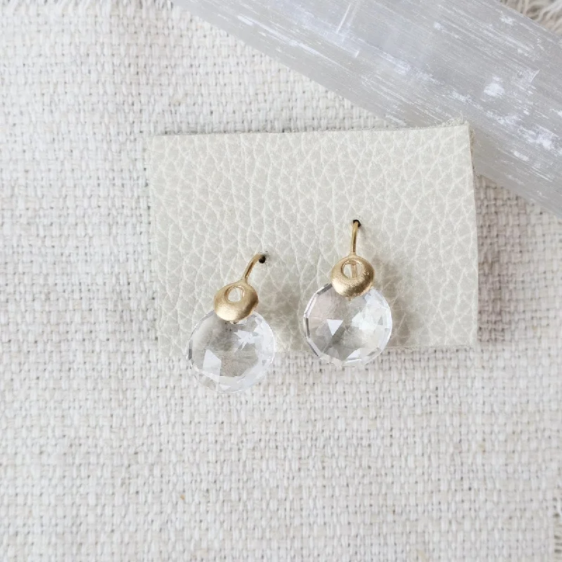 sparkling hoop earrings for women-Round Clear Quartz with Single Bubble Earrings