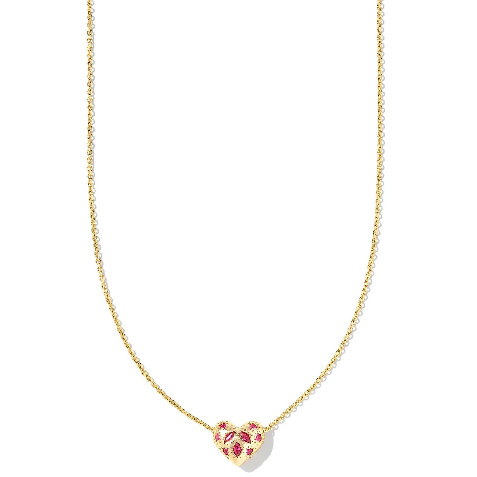 infinity pendant necklaces for women-Kendra Scott | Holland Gold Heart Short Pendant Necklace in Pink Crystal