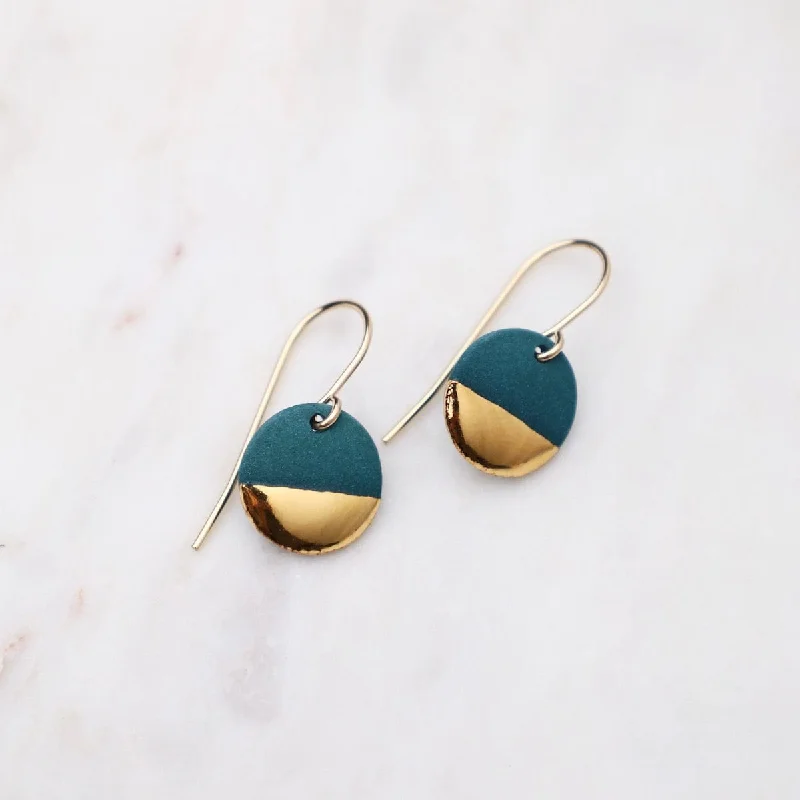 simple stud earrings for women-Teal Gold Dipped Circle Drop Earrings