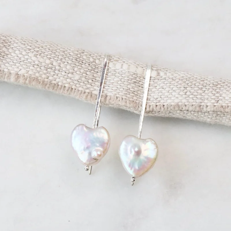 stylish hoop earrings for women-Heart Pearl Stick Earrings