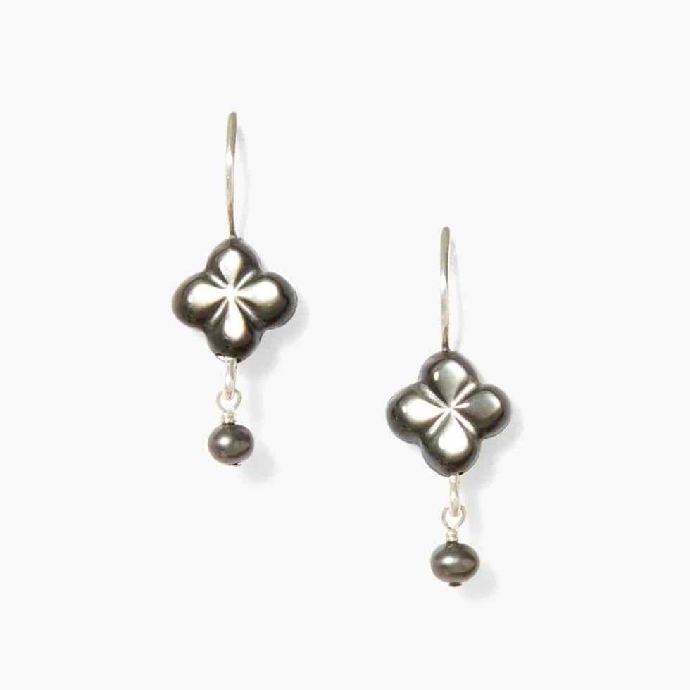 small hoop earrings for women-Clover Drop Earrings Black Mother of Pearl