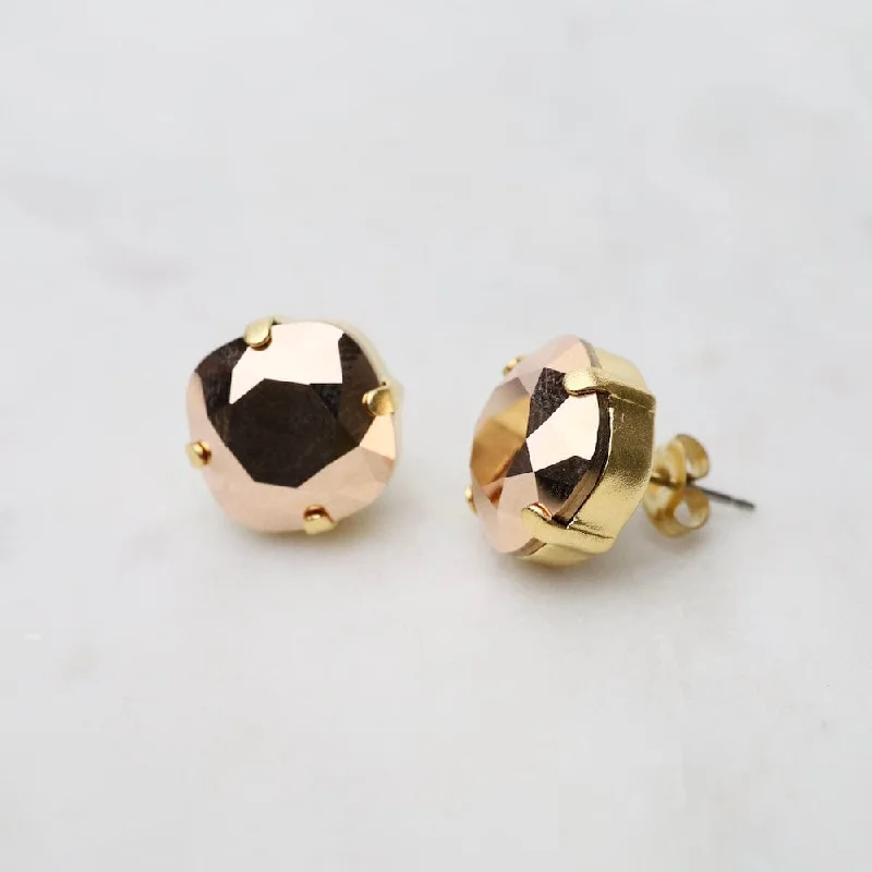 bohemian drop earrings for women-Large Rose Gold Post Earrings- Gold Plate