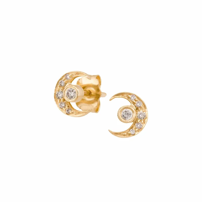 delicate gold earrings for women-Moon & Diamonds Stud Earrings