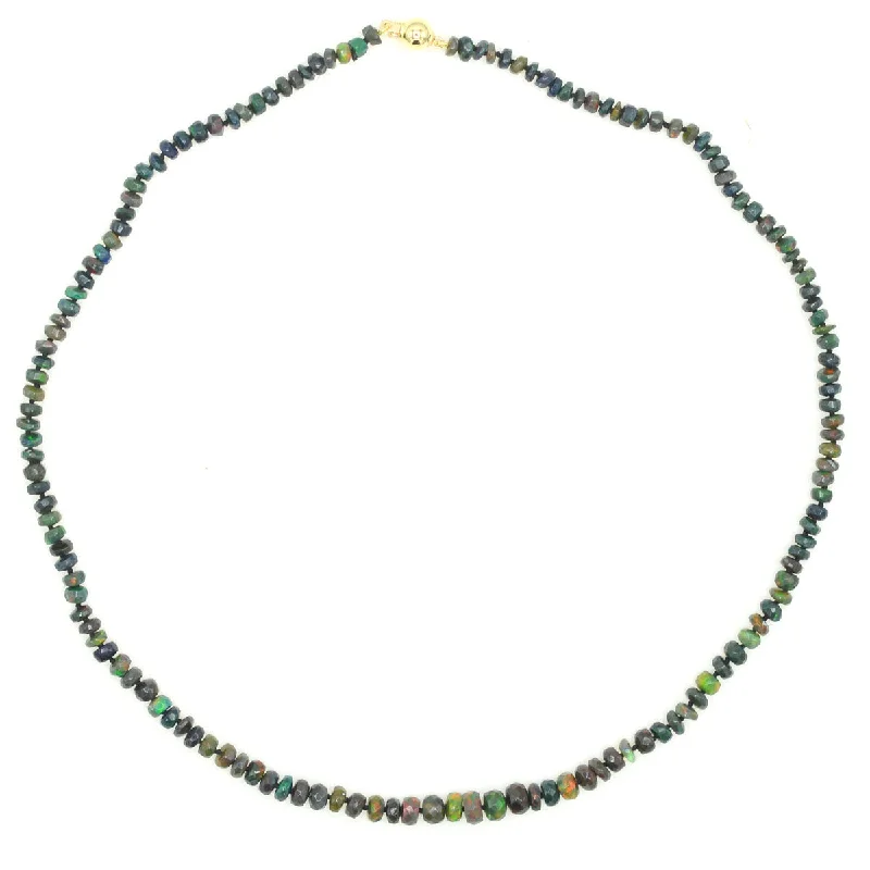 chic pendant necklaces for women-Beaded Mini Ethiopian Opal Necklace - Black with Rainbow Flashes