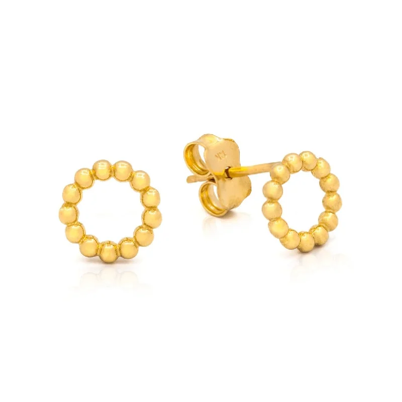 crystal drop earrings for women-14k Yellow Gold Beaded Circle Post Earrings