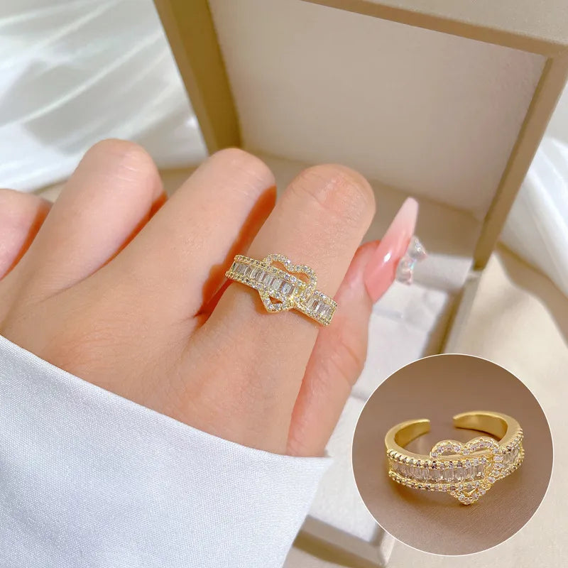 designer rings for women-Vintage Style Classic Style Heart Shape Brass Plating Inlay Artificial Gemstones Gold Plated Open Rings