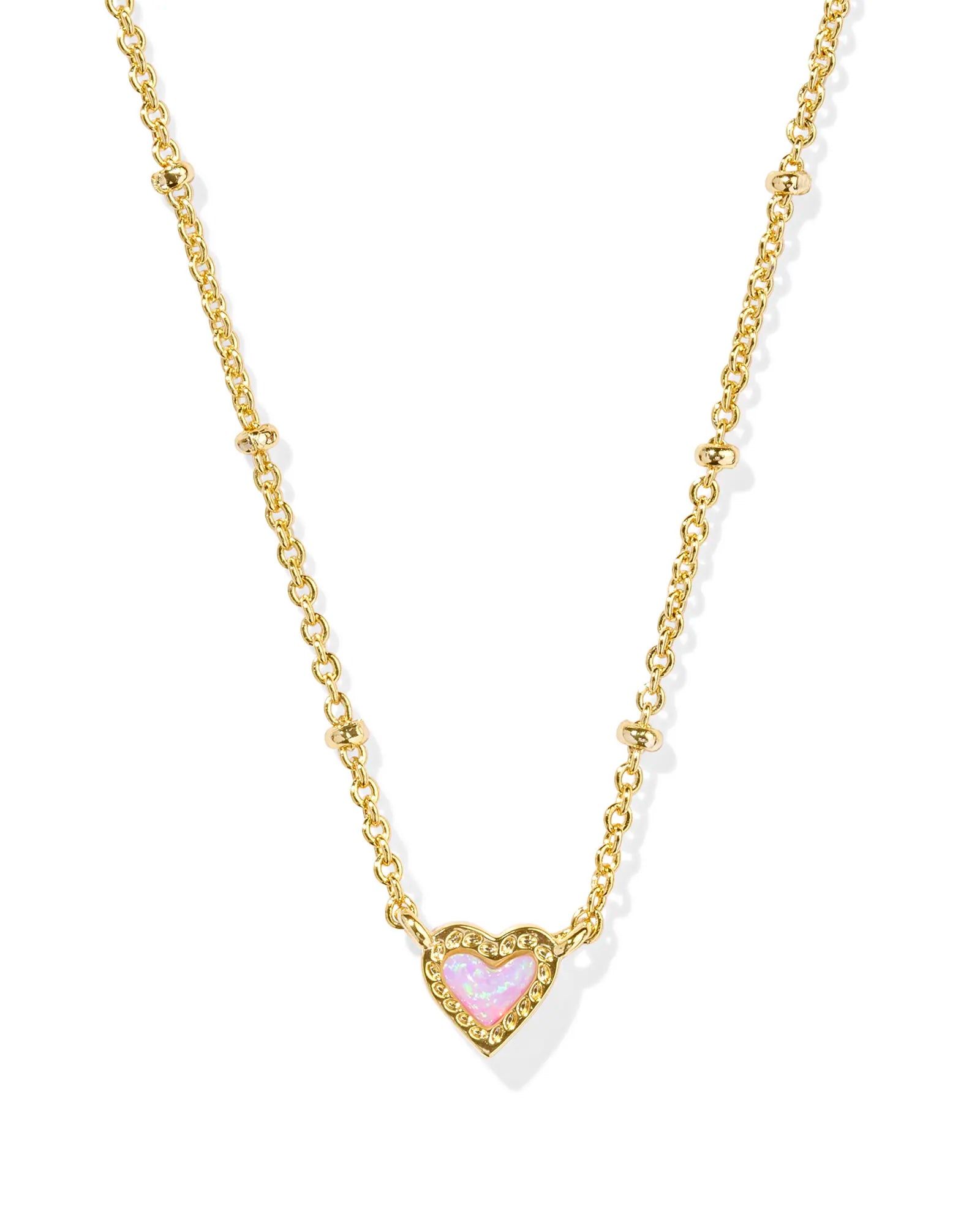 delicate diamond necklaces for women-Kendra Scott | Mini Ari Heart Satellite Gold Short Pendant Necklace in Bubblegum Pink Kyocera Opal