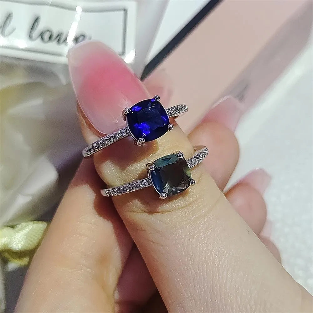 elegant rings with colored gemstones for women-Fashion Square Copper Inlay Zircon Rings