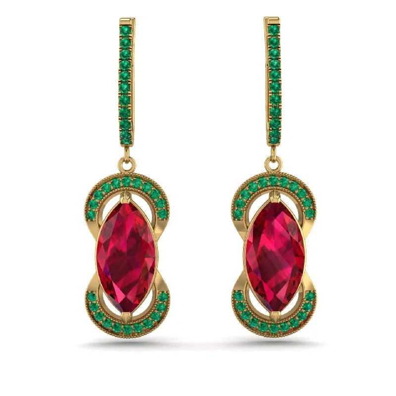 trendy pearl earrings for women-Marquise Vintage Ruby Earrings - Marley No. 25