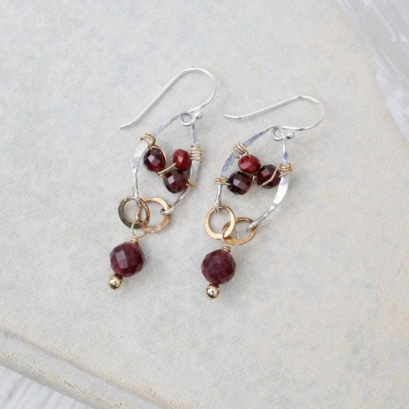 boho style earrings for women-Garnet Petal Earrings